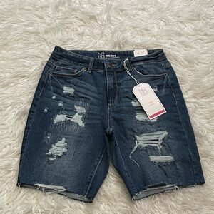 No Boundaries Blue Distressed Boyfriend Denim Shorts